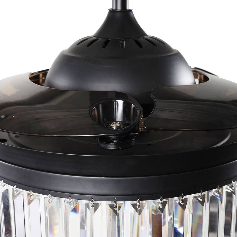 42 Inch Retractable Ceiling Fan Light Black LED Crystal Fan Light with Remote Control