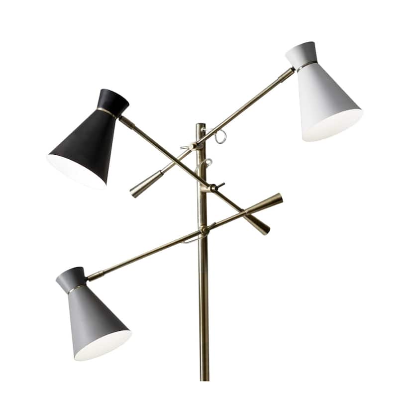 Brass Metal Floor Lamp with Black and White Iron Cone Shade Rotary Switch - 33” x 33” x 71” (D x W x H)