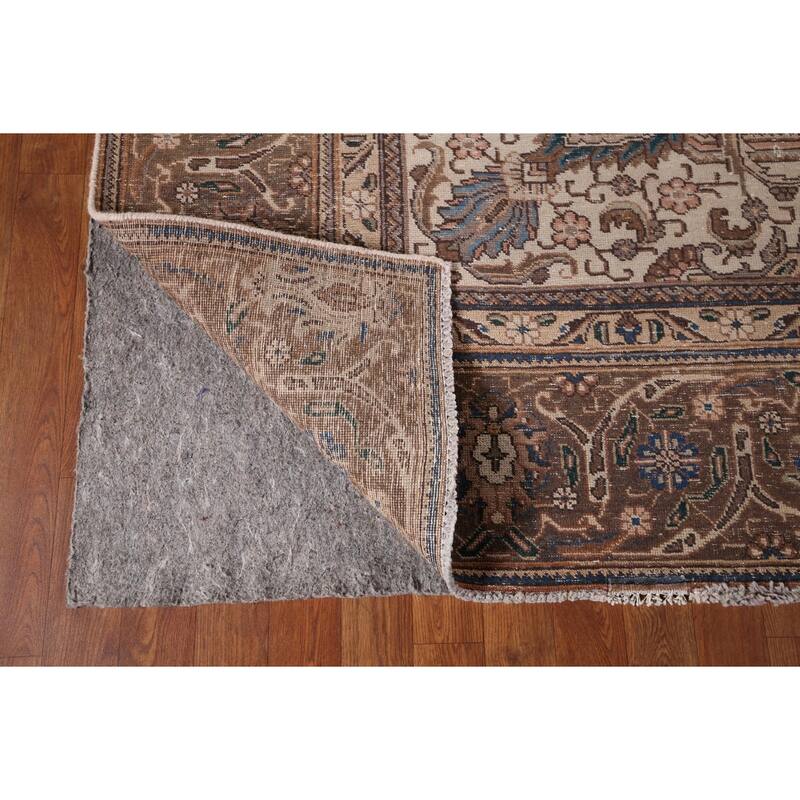 Distressed Tabriz Persian Vintage Rug Hand-Knotted Wool Carpet - 9'5" x 12'3"