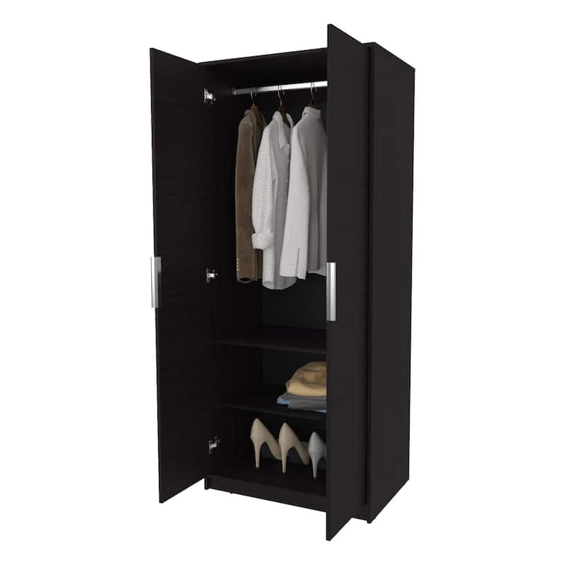 Wardrobe Berlin, Two Doors, Hanging Rod, Two Shelves, Shoe Rack, Bedroom, Wengue