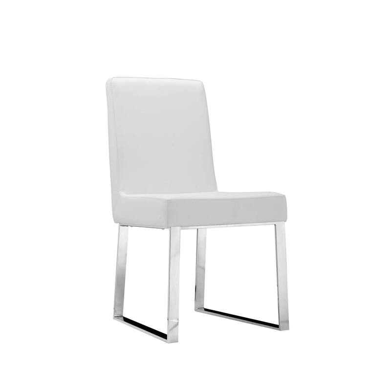 Ien 25 Inch Dining Chair Set of 2, Armless, White Faux Leather, Chrome
