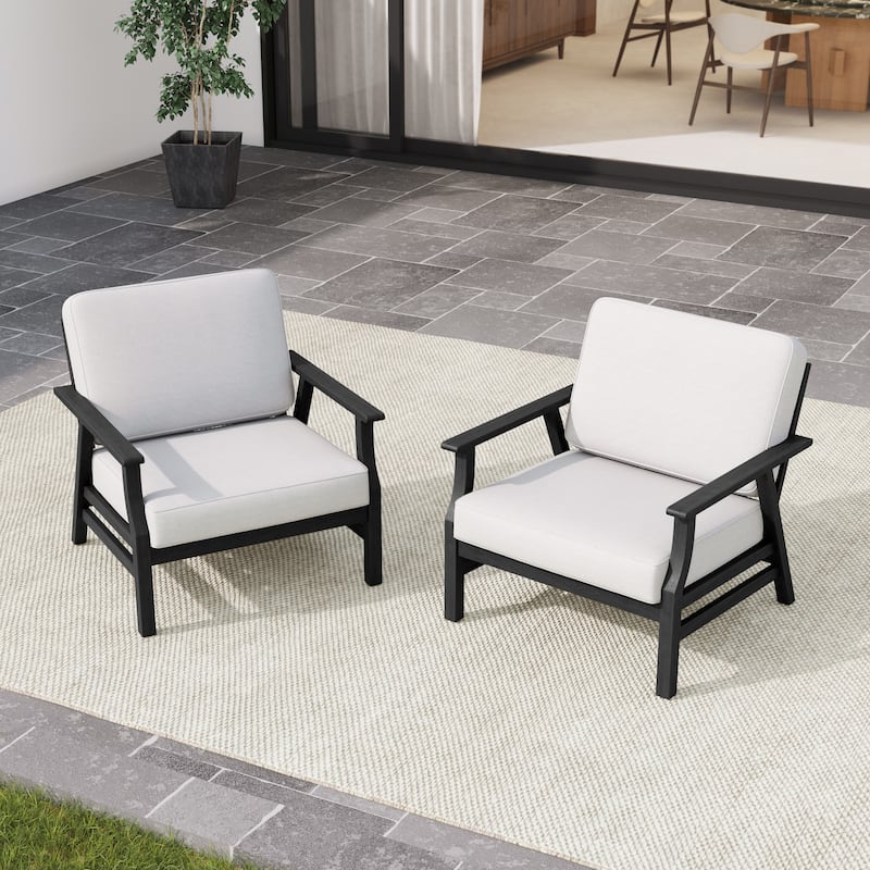 2 Set Outdoor Club Chairs with Cushions Teak Wood Patio Chairs