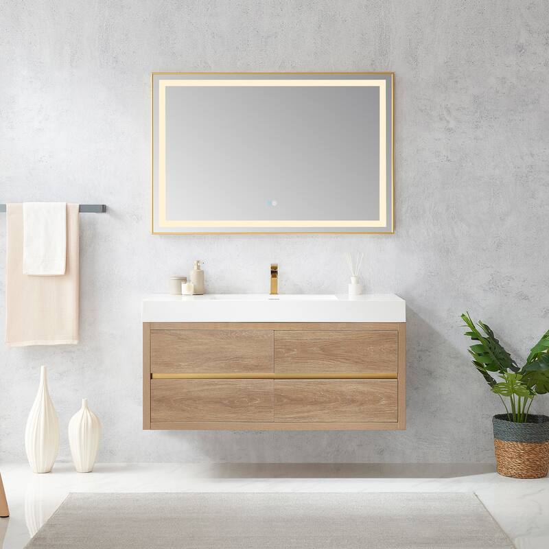 Palencia 48" Single Floating Vanity with White Sink Top and Mirror - 48in.