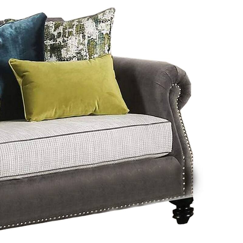 Sofa with Rolled Arms and 7 Accent Pillows, Gray
