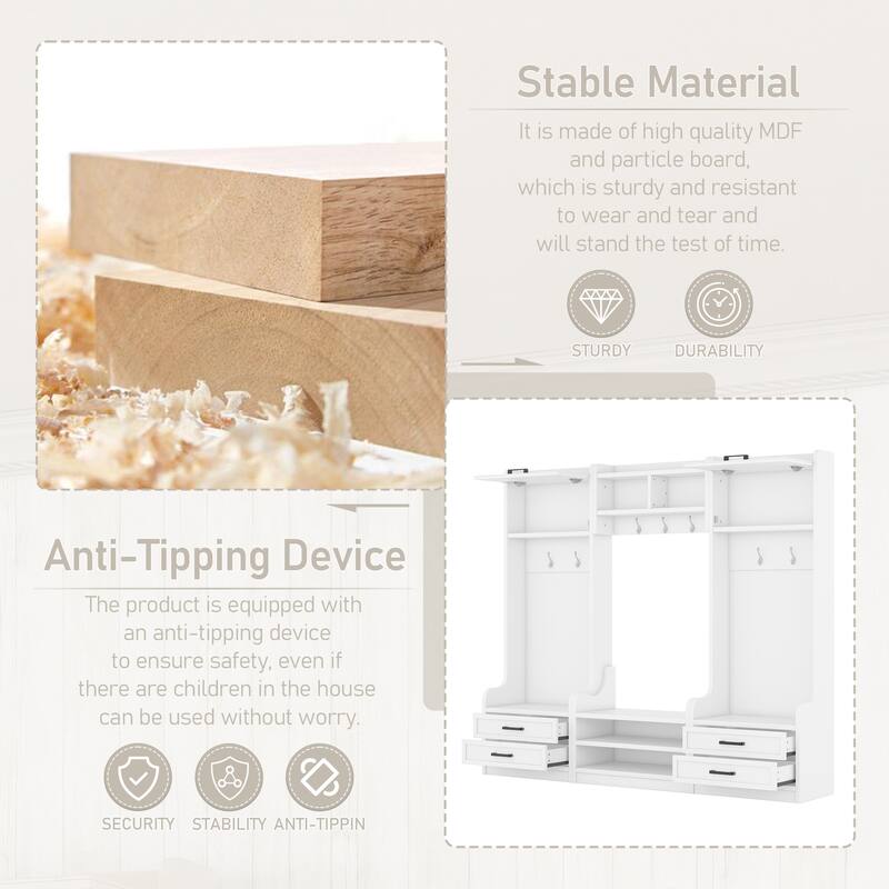 4-in-1 Detachable Hall Tree with Storage Drawers and 7 Hooks