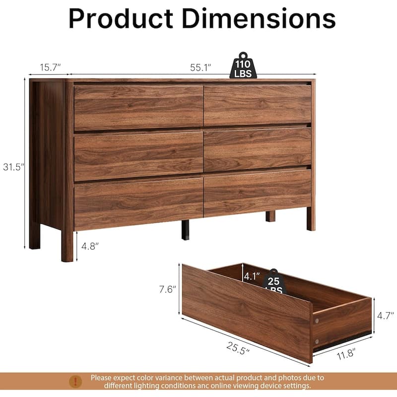 FURNIWAY Walnut Drawer Tall Dresser, Modern Chest with Hidden Handles, Storage Organizer
