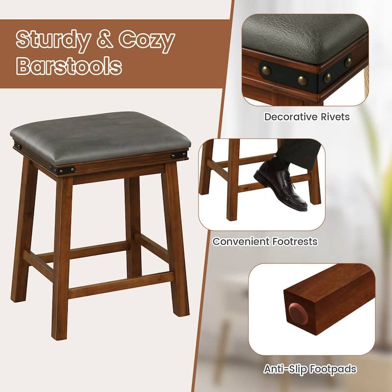 Costway 24'' Dining Bar Stool Set of 2 Counter Height Padded Seat Wood - See Details