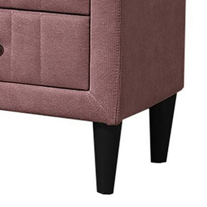 Pink/Charcoal Gray 2 Drawer 20.5 in. W Nightstand with Soft Linen Upholstery