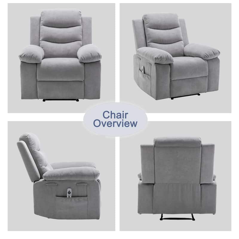Velvet Fabric Power Recliner Chair with Massage and Heating