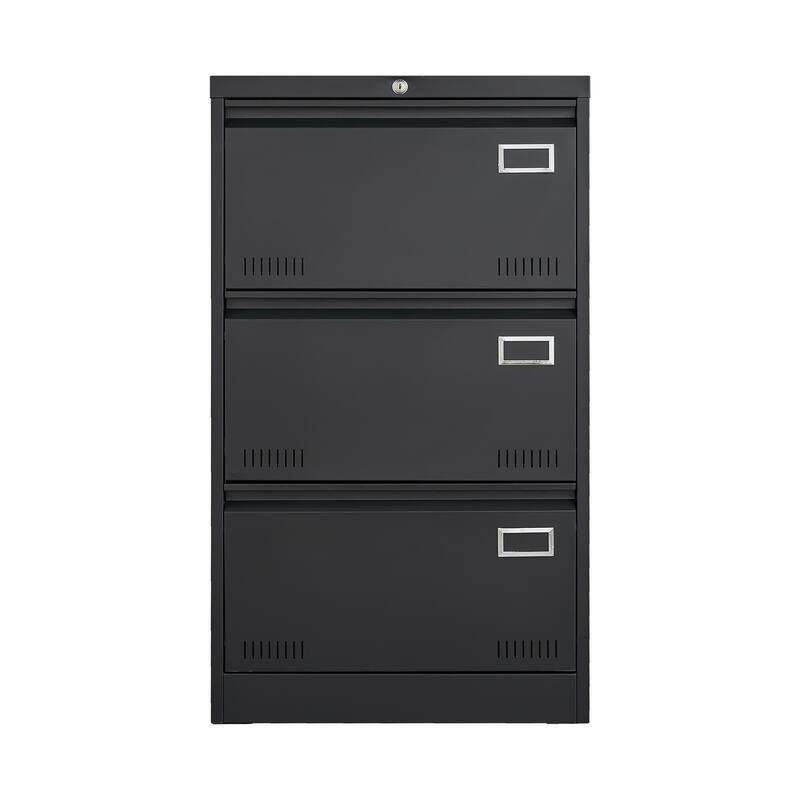 Modern File Cabinet Lateral File Cabinet Metal File Cabinet with 3 Drawers and Lock for Home Office, White