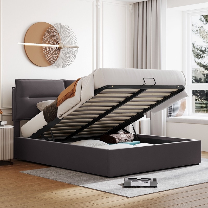 Queen hydraulic outlet lift storage bed