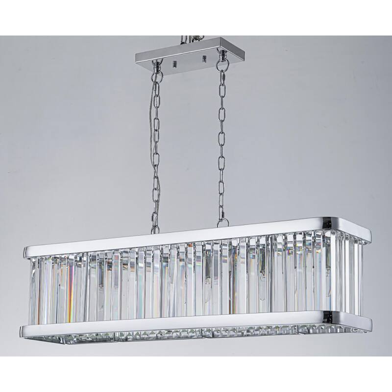Modern Linear 5-Light Chrome Rectangular Crystal Pendant Light