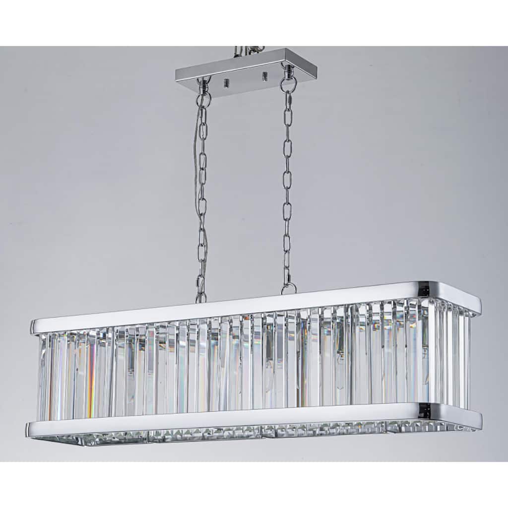 Modern Linear 5-Light Chrome Rectangular Crystal Pendant Light