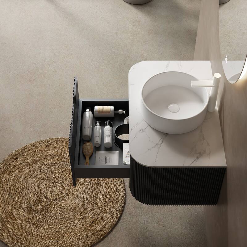 Modland 24"-60" Wall Mount Vanity with Vessel Sink - French Stripes, Pre-Assembled, Soft-Close Drawer