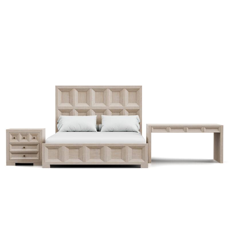 Furniture of America Durem Modern Classic 3-Piece Solid Wood Tawny Panel Bed with Desk and Nightstand Set