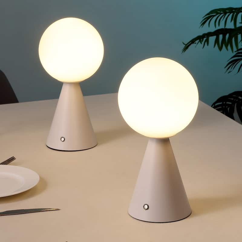 11.75" Rechargeable/Cordless Dimmable Integrated LED Table Lamp, Touch Sensor (Set of 2) - 11.75 - White with White Frosted Shade