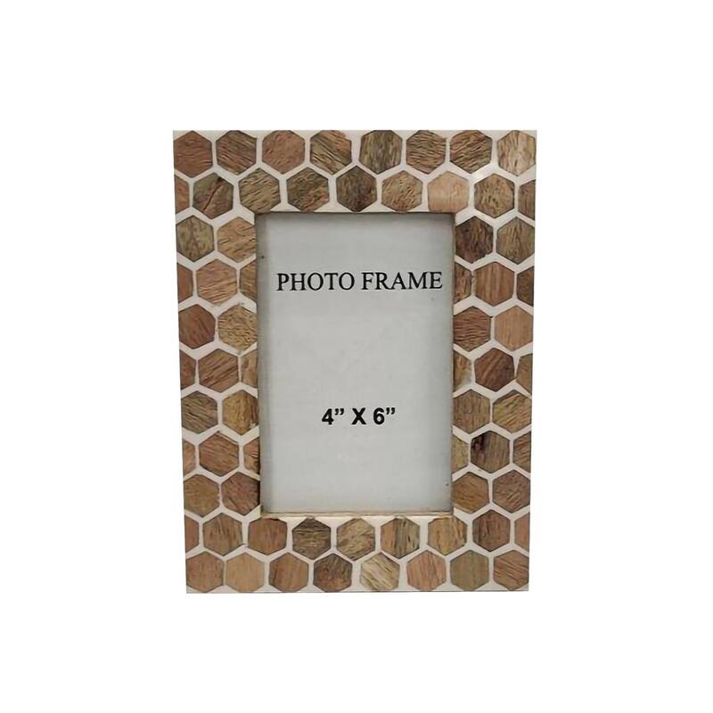 4x6" Wood Hexagon Tile Picture Frame - Lite Brown & White