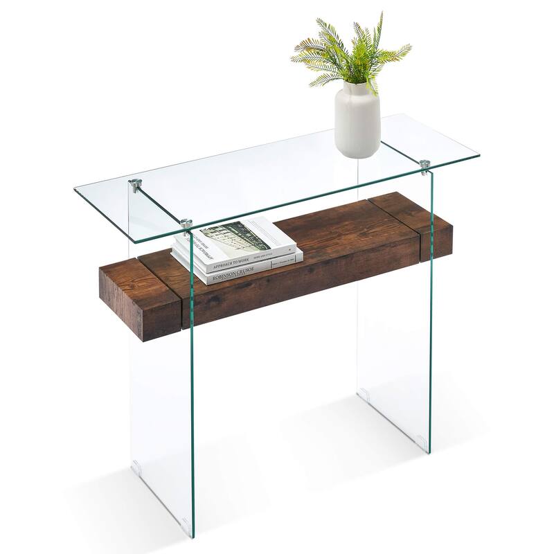 ivinta Glass Console Table with Storage, Small Narrow Entryway Table for Living Room, 39.4" Modern Sofa Table