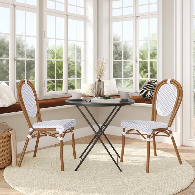2 Pack All-Weather Commercial Paris Chair with Metal Frames - WhiteGrayNaturalFrame
