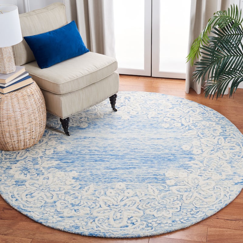 SAFAVIEH Handmade Glamour Severiana Modern Wool Rug - 6' Round - Blue/Ivory