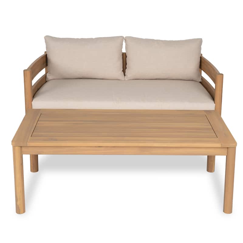 Christopher Knight Home-Ethan Outdoor Acacia Wood Loveseat and Coffee Table Set