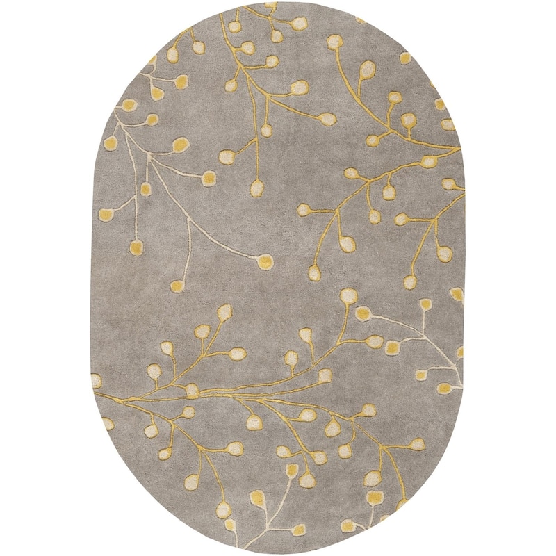 Livabliss Athena French Country Floral & Botanical Hand Tufted Area Rug - 6' x 9' Oval - Mustard