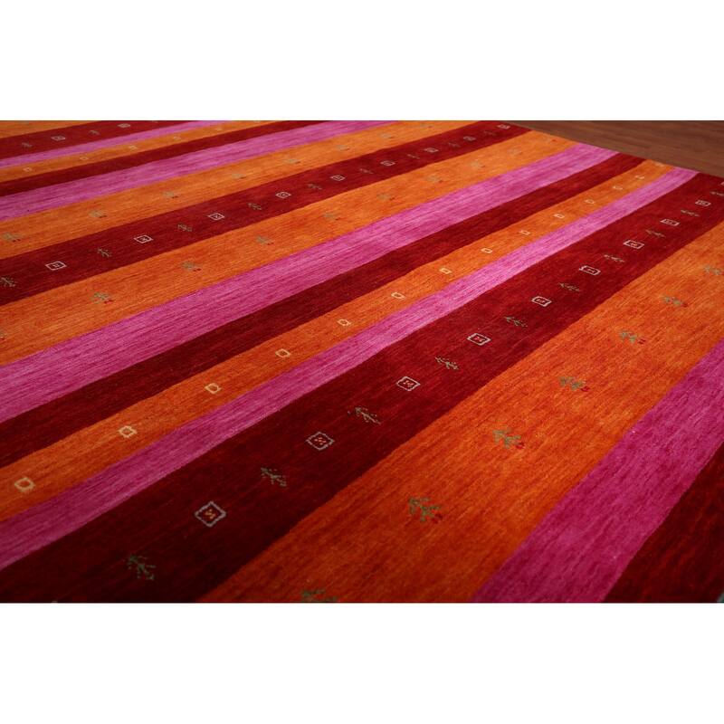 Striped Gabbeh Indian Area Rug Handmade Multi-Color Wool Carpet - 8'2" x 9'8"