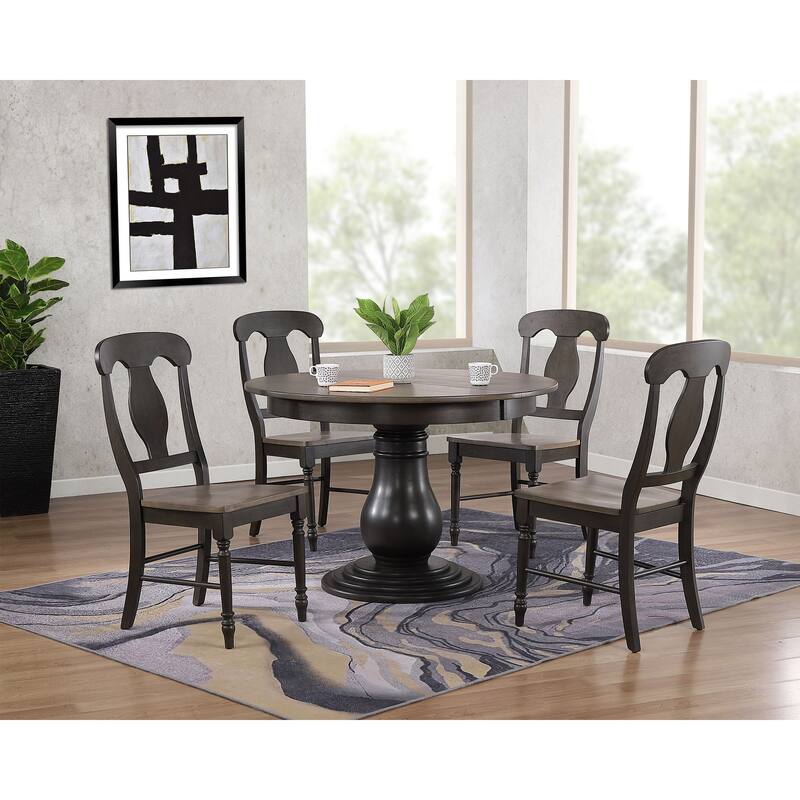 Antiqued Grey Stone Black Stone Napoleon Back 5-Piece Bella Dining Set