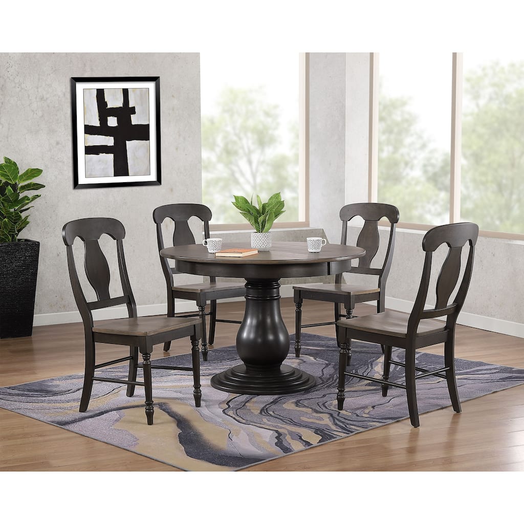 Antiqued Grey Stone Black Stone Napoleon Back 5-Piece Bella Dining Set