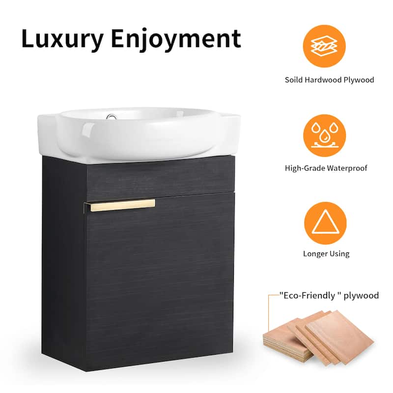 Bathroom Vanity With Sink In 16/18/23 Inch, Floating/Freestanding Bathroom Vanity With Soft Close Door