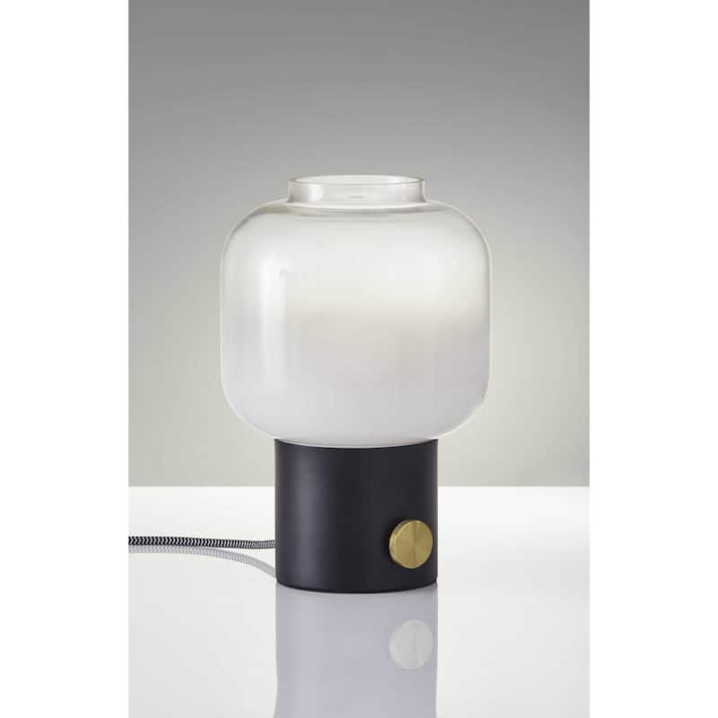 Black Glass Base Table Lamp with Clear Globe Shade and Rotary Socket Switch - 8” x 8” x 12” (D x W x H)