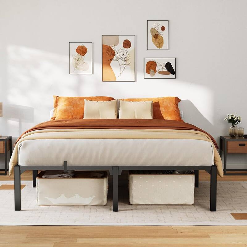 14 Inch Metal Platform Bed Frame Easy Assembly Bed Base for Bedroom and Home Use - Queen