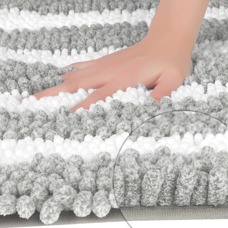 Striped Absorbent Chenille Bath Rugs, Non-Slip Plush Carpet, Floor Mats for Tub, Shower, Bathroom
