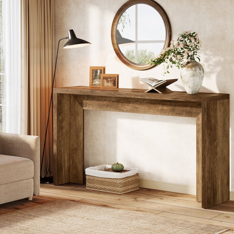 55.1-Inch Wood Long Console Table Sofa Table for Entryway Living Room - Brown