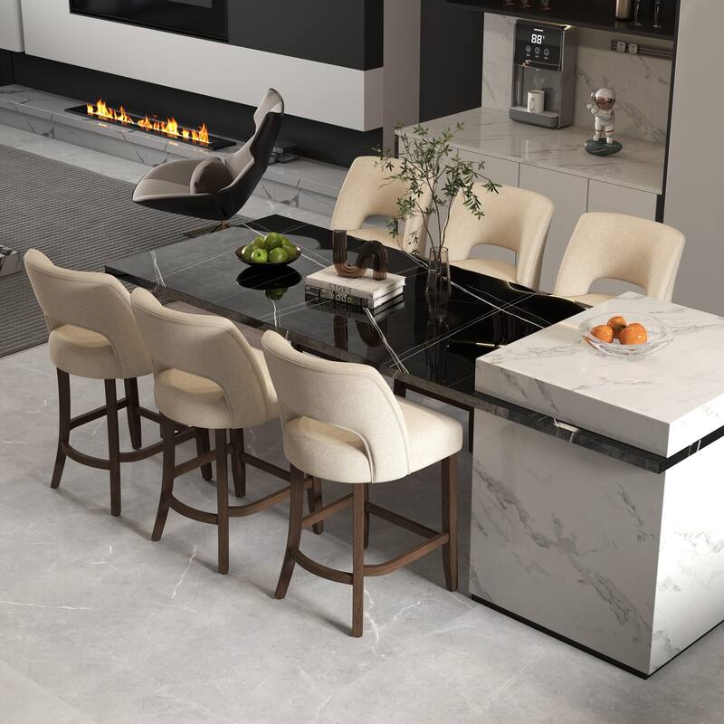 Set of 2/4/6,Upholstered Counter Height Bar Stools,Modern Counter Stools with Wood Legs for Kitchen Island Dining Room Bar - Set of 6 - Beige