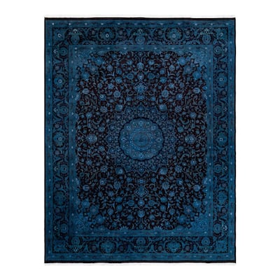 Overton Hand Knotted Wool Vintage Inspired Modern Contemporary Overdyed Blue Area Rug - 8' 1" x 10' 5"