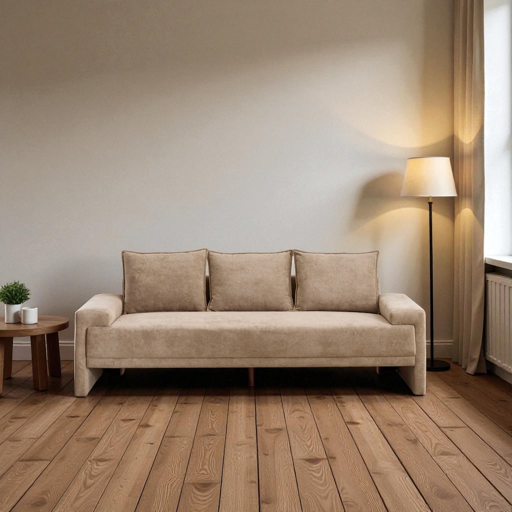 84.5" Modern Velvet Upholstered Sofa, 3-Seater Couch with Durable Wooden Frame for Living Room & Apartments