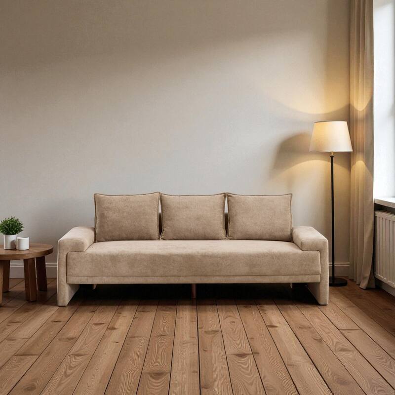 84.5" Modern Velvet Upholstered Sofa, 3-Seater Couch with Durable Wooden Frame for Living Room & Apartments - Camel