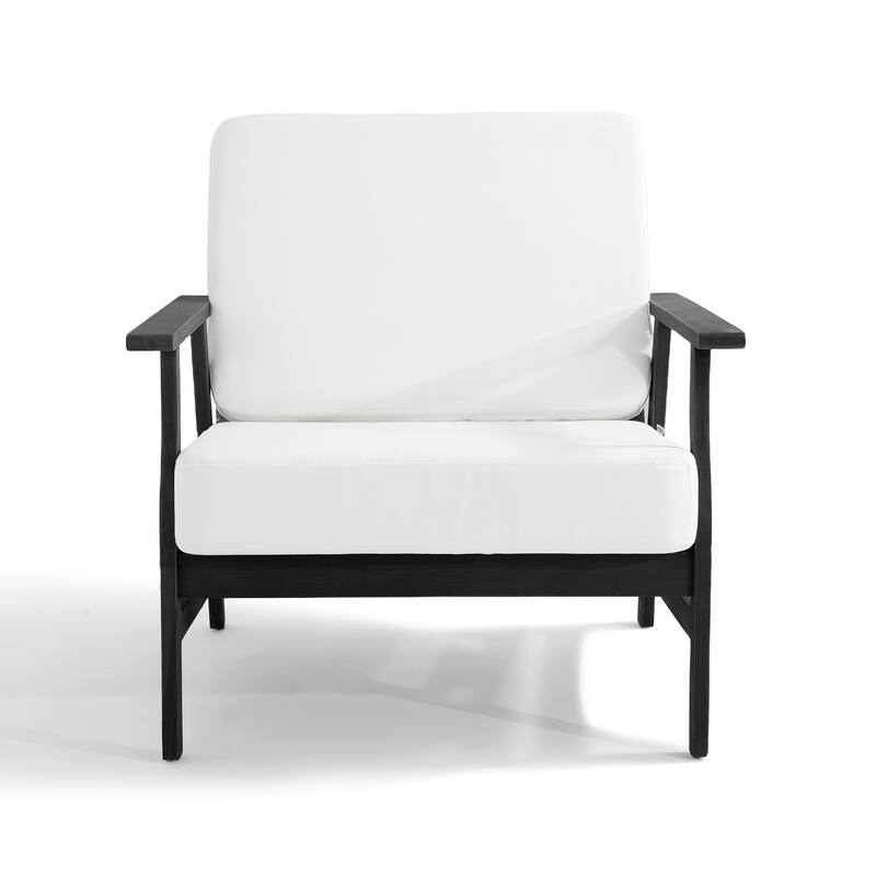 3 Piece Wood Patio Armchair Outdoor Bistro Set with Side Table