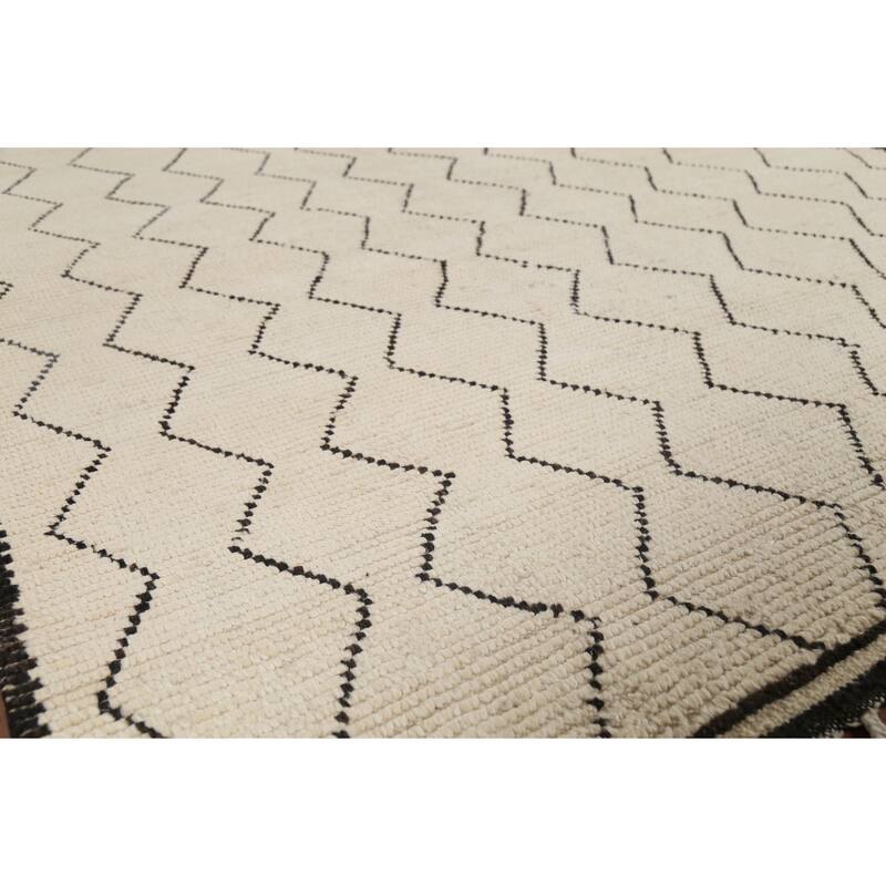 All-Over Geometric Ivory Moroccan Area Rug Handmade Wool Carpet - 6'2"x 9'3"