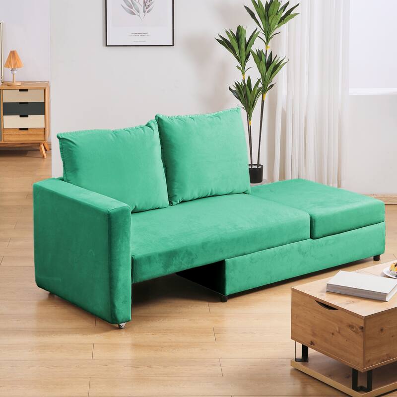 62.5" Fabric 2-Seater Sleeper Sofa with Split Armrest (800lb Capacity)