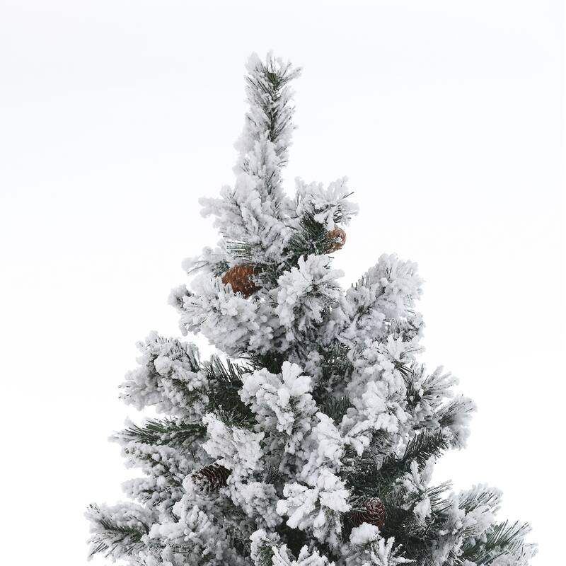 Snow-flocked 7ft Artificial Christmas Tree with 350 Clear LED Lights and Pinecones - 84" H x 49" Diameter
