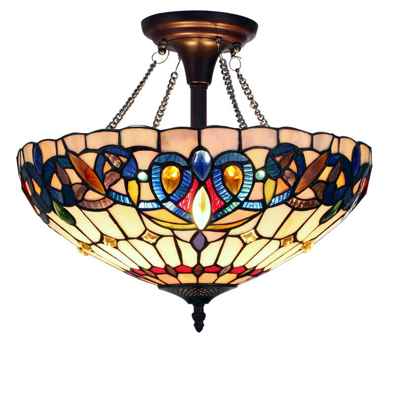 Tiffany-Style Victorian Design 2-light Dark Bronze Semi-Flush Mount
