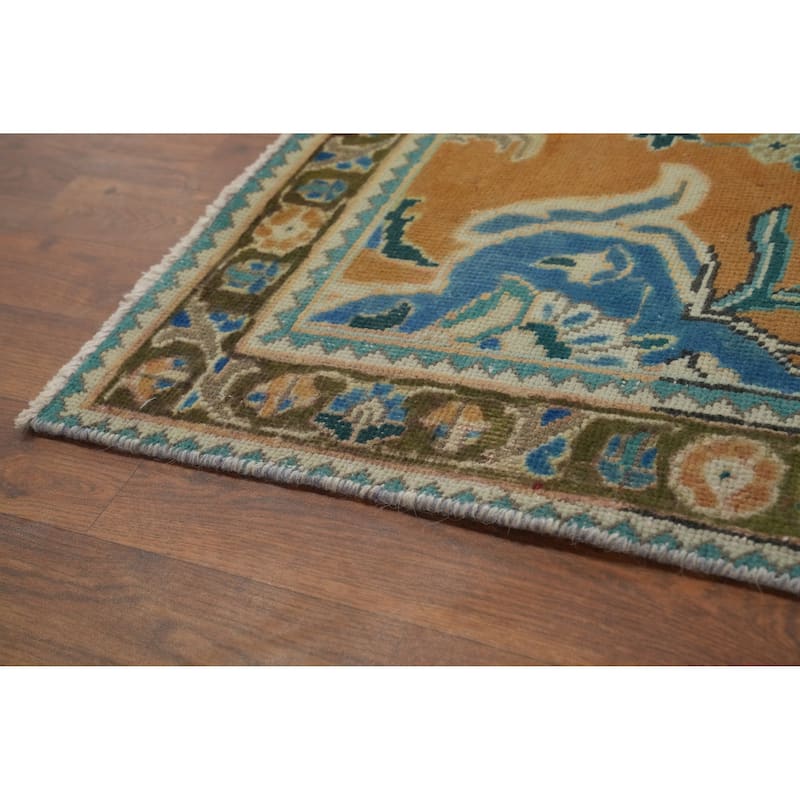 Hand Knotted Oriental 100% Wool Carpet Traditional Floral Oranges & Rust Tabriz Area Rug - 4' 10'' X 3' 0''