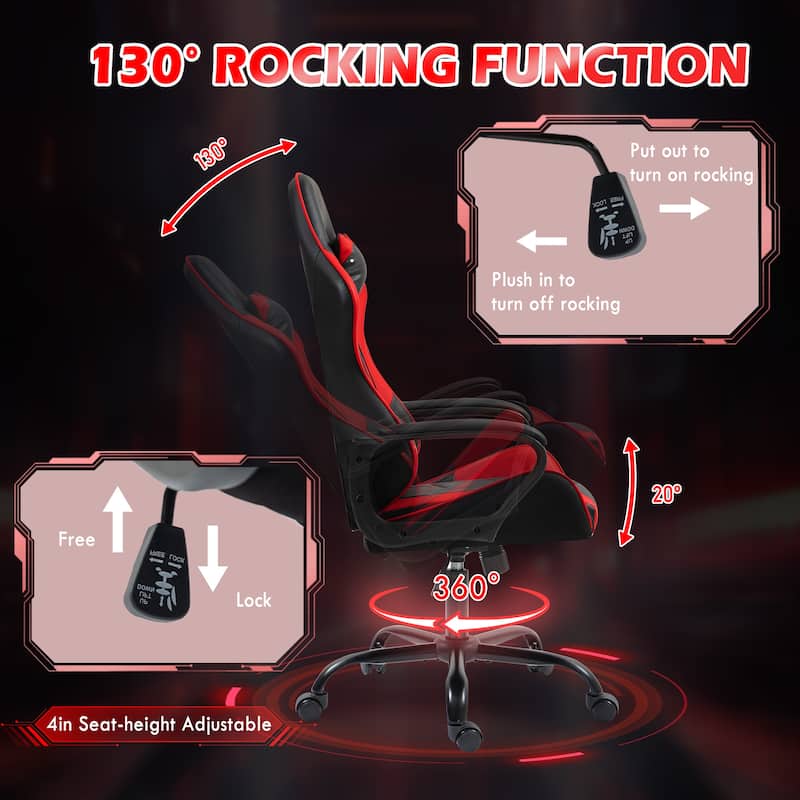 EROMMY Ergonomic Gaming Chair with Massage Lumbar, Rocking Function, Adjustable Support, 360° Swivel