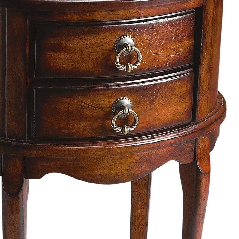 HomeRoots 26" Dark Brown And Cherry Manufactured Wood Oval End Table With Two Drawers - 18