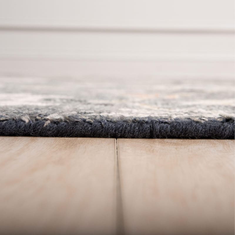 Alora Decor Lush Black Floral Hand Knotted Wool Traditional Area Rug