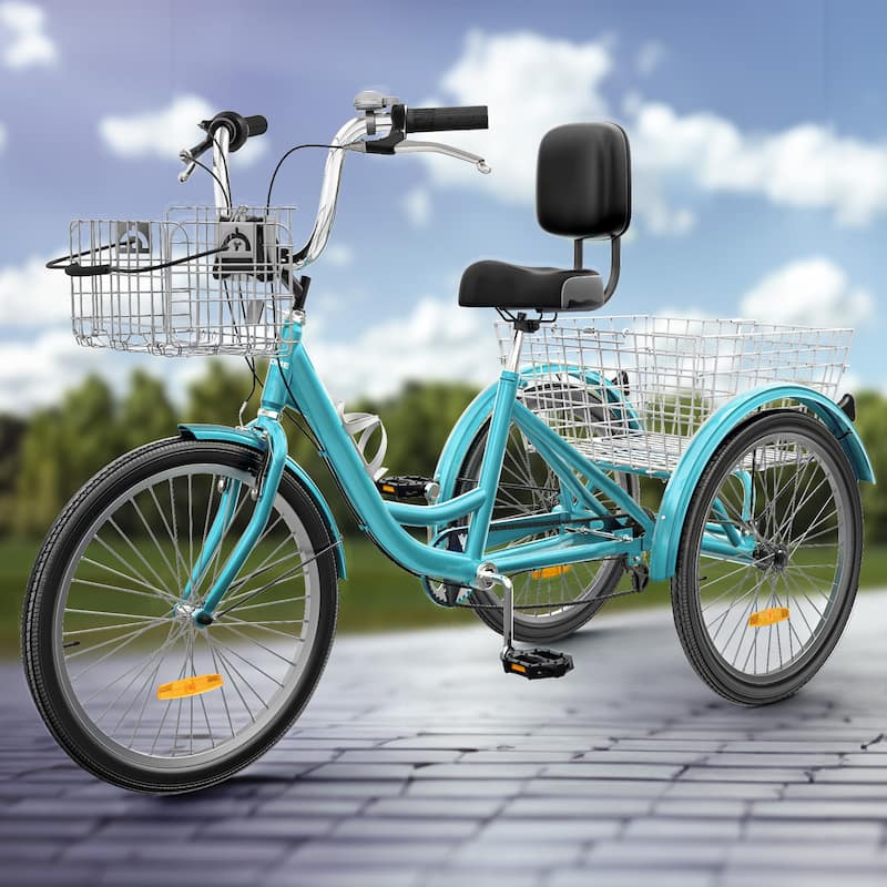 26" Adult Tricycle 3 Wheel Bikes 7 Speed Trike Bike - 24" - Mint Green