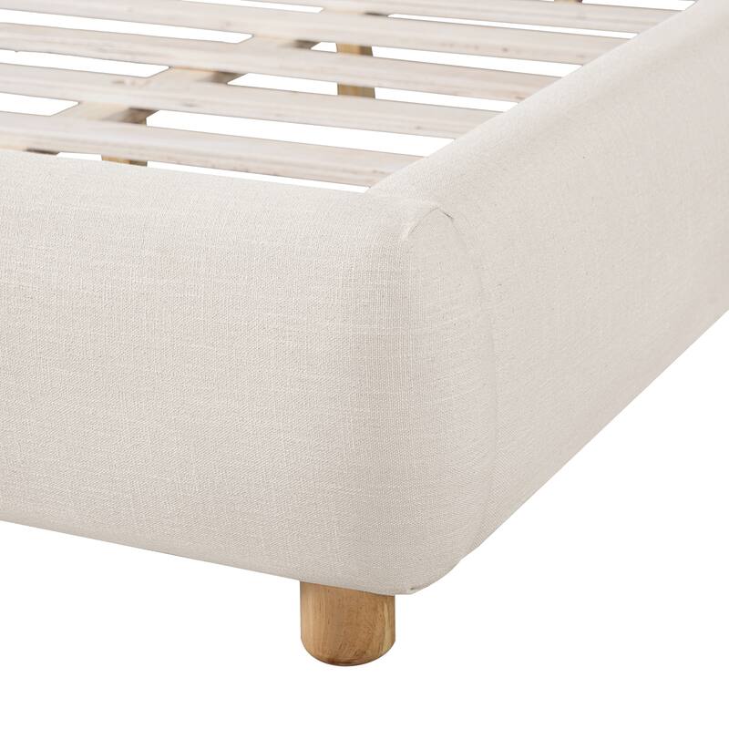 Christopher Knight Home - Modern Upholstered Linen Fabric Bed Frame with Wooden Leg - with Curved Headboard Design