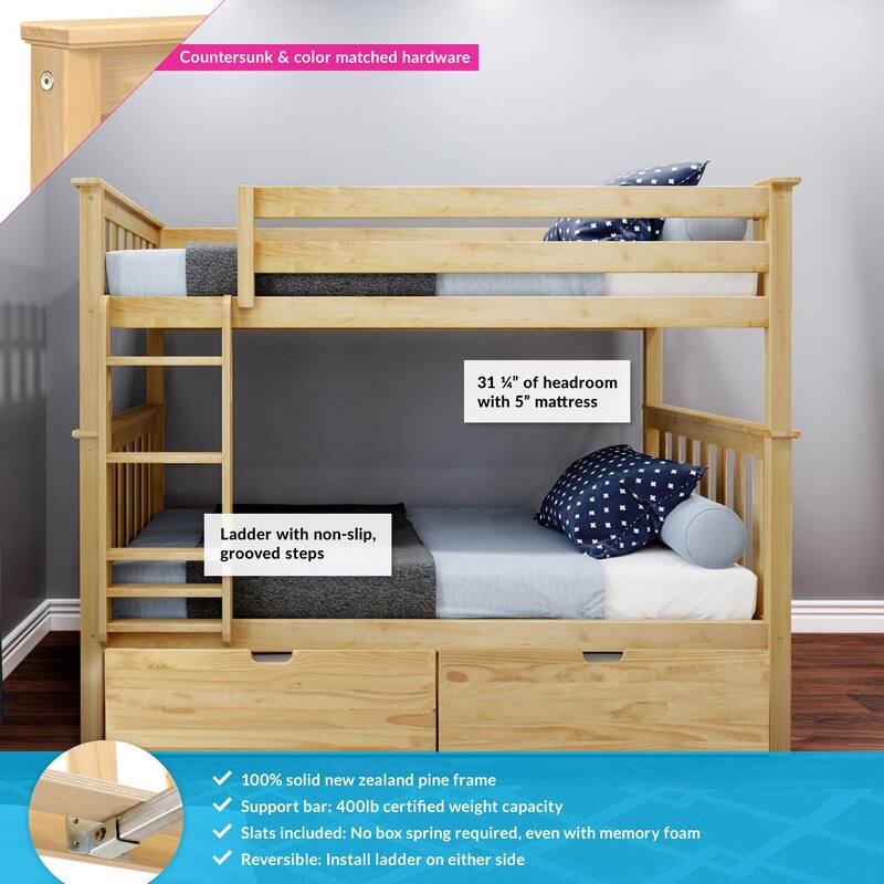 Max and Lily Twin Bunk Bed with Storage Drawers